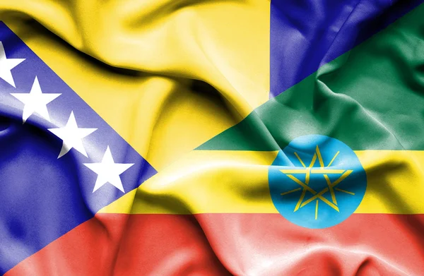 Vlající vlajka Etiopie a Bosnou a Hercegovinou — Stock fotografie
