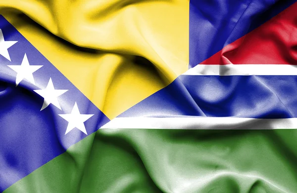 Waving flag of Gambia and Bosnia and Herzegovina — Stock Photo, Image