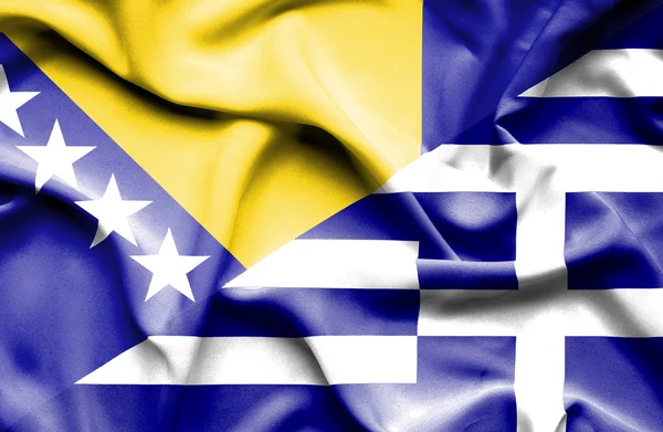 Waving flag of Greece and Bosnia and Herzegovina — Stock Photo, Image