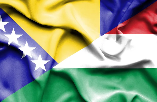 Waving flag of Hungary and Bosnia and Herzegovina — Stock Photo, Image