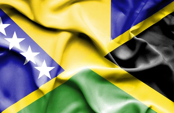 Viftande flagga Jamaica och Bosnien och Hercegovina — Stockfoto