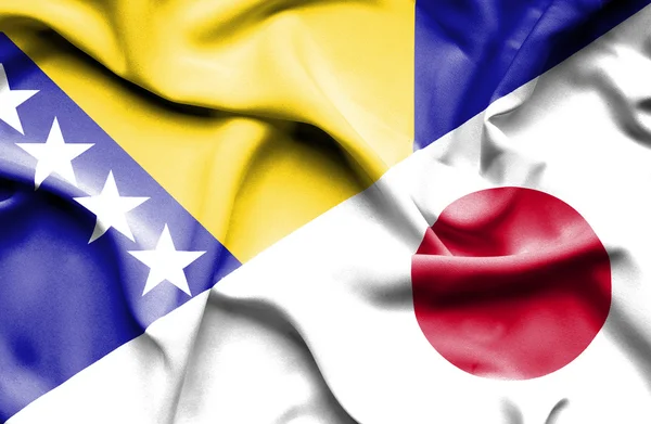 Waving flag of Japan and Bosnia and Herzegovina — Stock Photo, Image