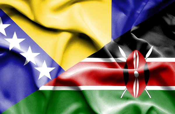 Waving flag of Kenya and Bosnia and Herzegovina — Stock Photo, Image