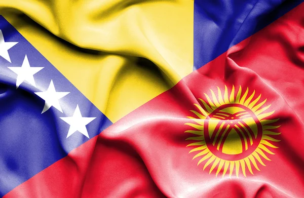 Kırgızistan ve Bosna-Hersek bayrağı sallayarak — Stok fotoğraf