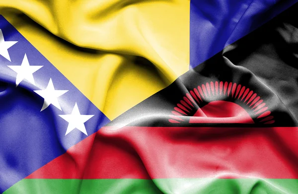 Viftande flagga Malawi och Bosnien och Hercegovina — Stockfoto