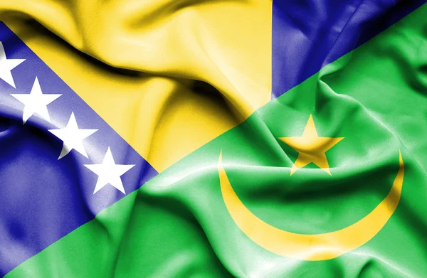 Waving flag of Mauritania and Bosnia and Herzegovina — Stock Photo, Image