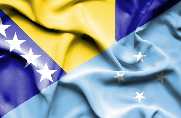 Waving flag of Micronesia and Bosnia and Herzegovina — Stock Photo, Image