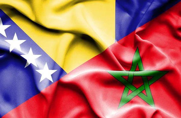 Vlající vlajka Maroka a Bosnou a Hercegovinou — Stock fotografie