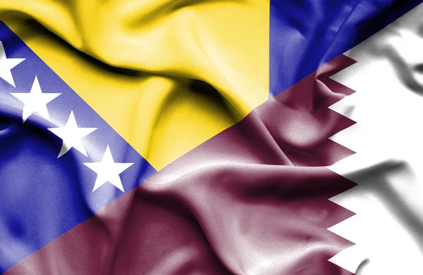 Drapeau du Qatar et de Bosnie-Herzégovine — Photo