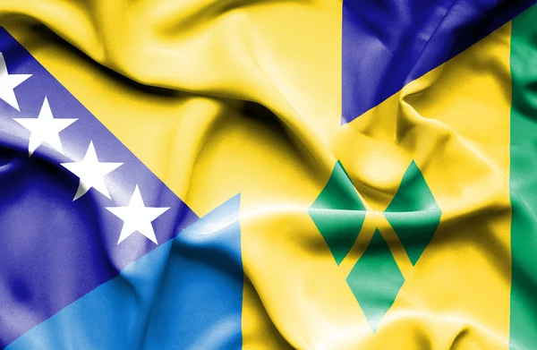 Waving flag of Saint Vincent and Grenadines and Bosnia and Herze — Stock Photo, Image