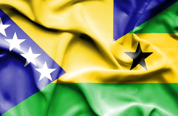 Macha flagą Sao Tome and Principe i Bośnia i Hercegowina — Zdjęcie stockowe