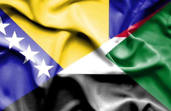 Viftande flagga Sudan och Bosnien och Hercegovina — Stockfoto