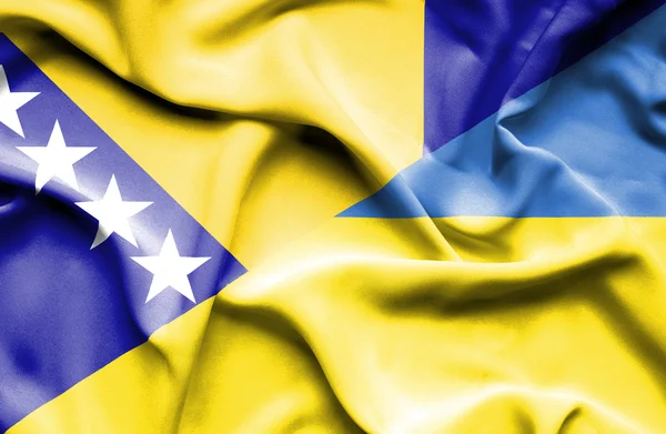 Flagge der Ukraine und Bosnien und Herzegowina schwenken — Stockfoto