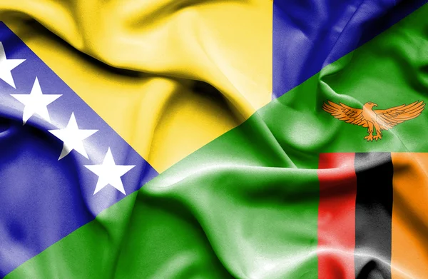 Waving flag of Zimbabwe and Bosnia and Herzegovina — Stock Photo, Image