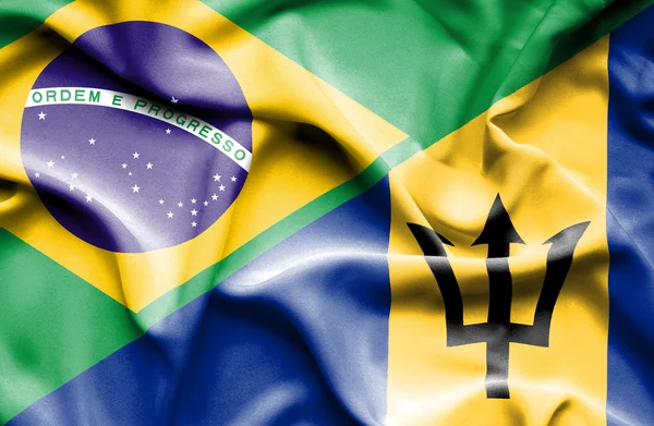 Waving flag of Barbados and Brazil — Stock Photo, Image