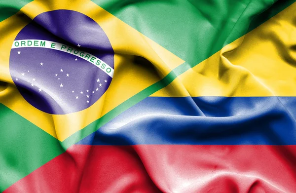 Waving flag of Columbia and Brazil — Stock Photo, Image