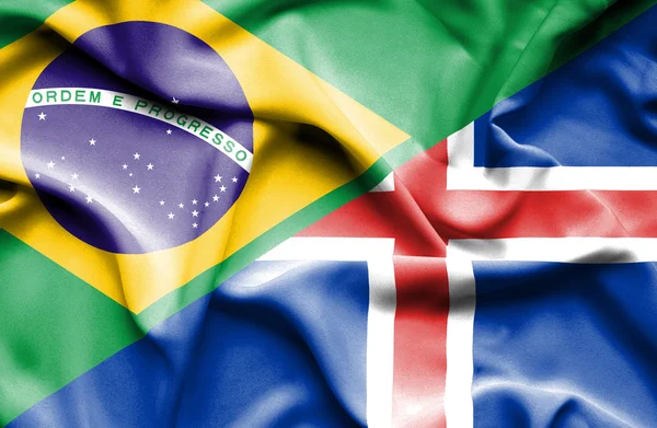 Bandiera sventolante di Islanda e Brasile — Foto Stock