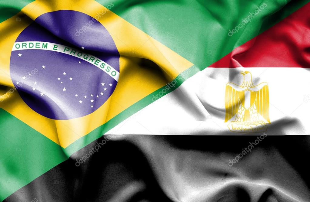 Waving flag of Egypt and Brazil