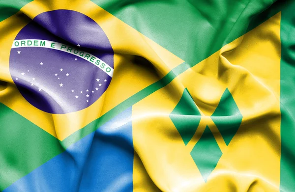 성자 Vincent와 그레나딘과 브라질의 깃발을 흔들며 — 스톡 사진