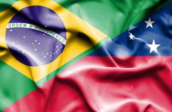 Flagge von Samoa und Brasilien schwenken — Stockfoto