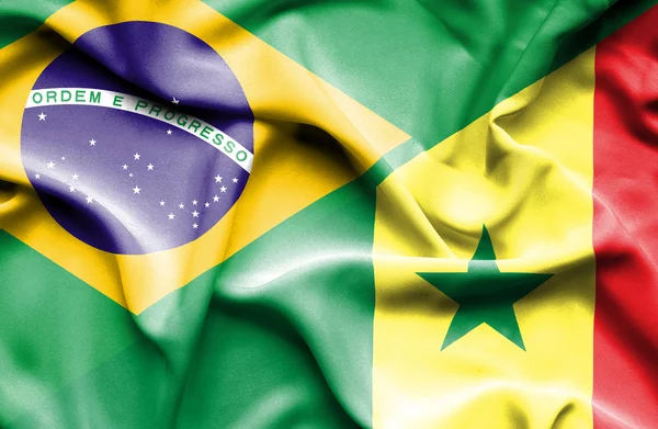 Flagge des Senegal und Brasiliens schwenken — Stockfoto