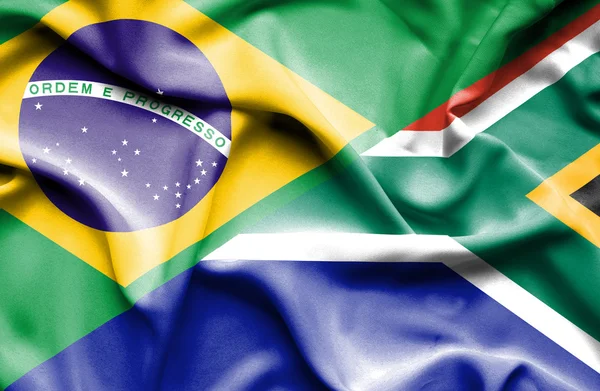 남아 프리 카 공화국, 브라질의 깃발을 흔들며 — 스톡 사진