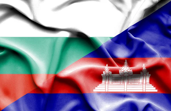 Bandera ondeante de Camboya y Bulgaria — Foto de Stock