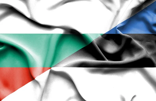 Waving flag of Estonia and Bulgaria — Stock Photo, Image
