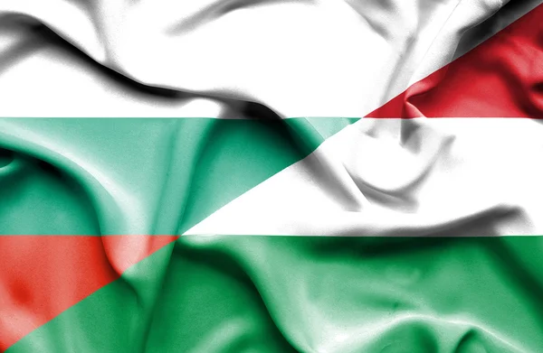 Waving flag of Hungary and Bulgaria — Stock Photo, Image