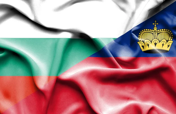 Bandera ondeante de Lichtenstein y Bulgaria — Foto de Stock