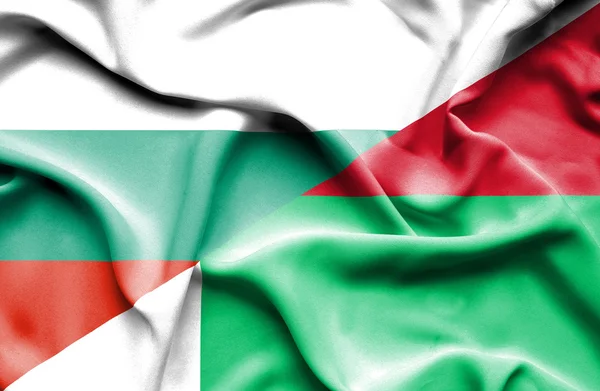 マダガスカルとブルガリアの旗を振ってください。 — ストック写真