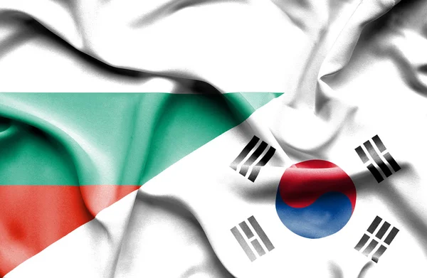 Flagge Südkoreas und Bulgariens schwenken — Stockfoto