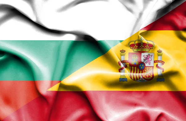 Machać flaga Hiszpanii i Bułgarii — Zdjęcie stockowe