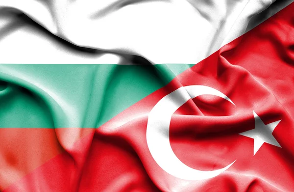 Waving flag of Turkey and Bulgaria — Stock Photo, Image