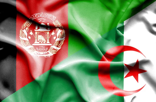 Mávání vlajkou Alžírska a Afghánistánu — Stock fotografie