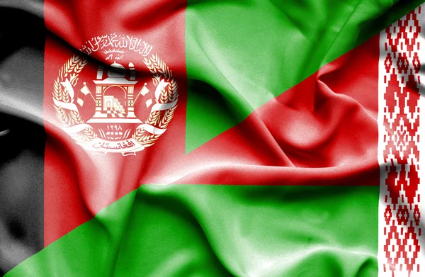 Waving flag of Belarus and Afghanistan — Stock Photo, Image