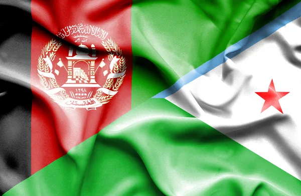 Mávání vlajkou Dijbouti a Afghánistánu — Stock fotografie