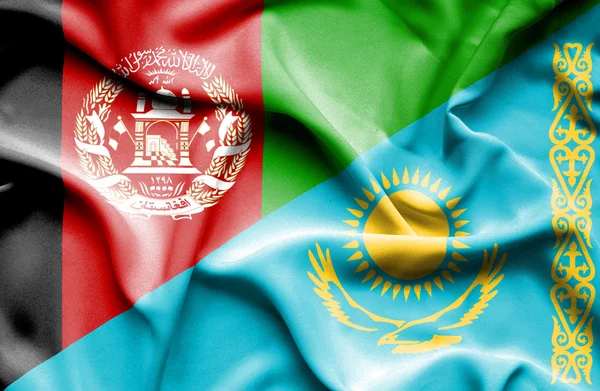 Waving flag of Kazakhstan and Afghanistan — Stock Photo, Image