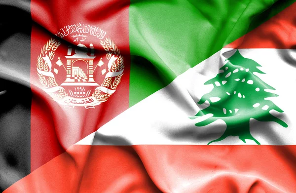 Waving flag of Lebanon and Afghanistan — Stock Photo, Image