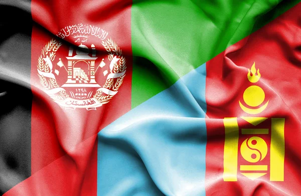 モンゴルやアフガニスタンの旗を振っています。 — ストック写真