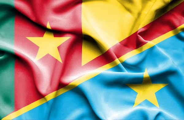 Machać Flaga Demokratycznej Republiki Konga i Kamerunu — Zdjęcie stockowe