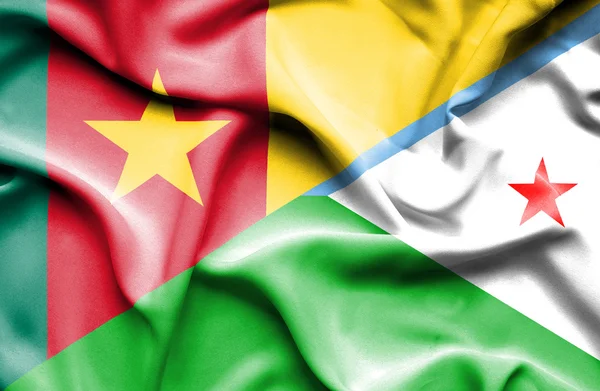 Mávání vlajkou Dijbouti a Kamerunu — Stock fotografie