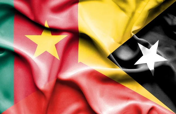 Waving flag of East Timor and Cameroon — Stock Photo, Image