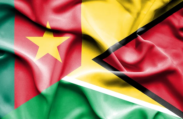 Waving flag of Guyana and Cameroon — Stock Photo, Image