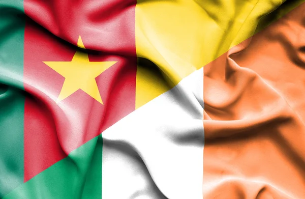 Waving flag of Ireland and Cameroon — Stock Photo, Image