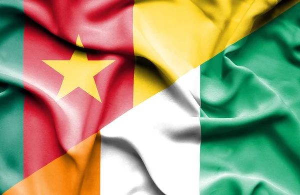 Waving flag of Ivory Coast and Cameroon — Stock Photo, Image