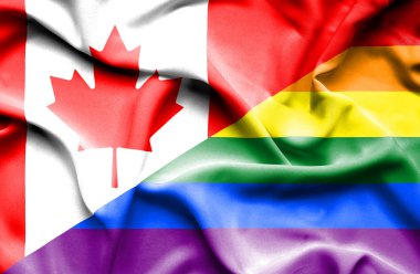 Lgbt ve Kanada bayrağı sallayarak