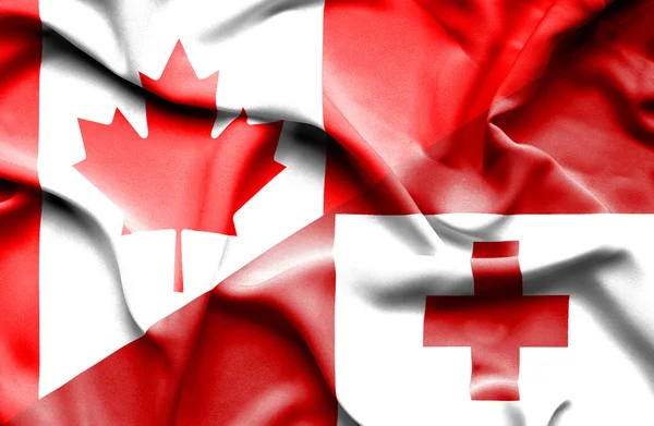 Waving flag of Tonga and Canada — Stock Photo, Image