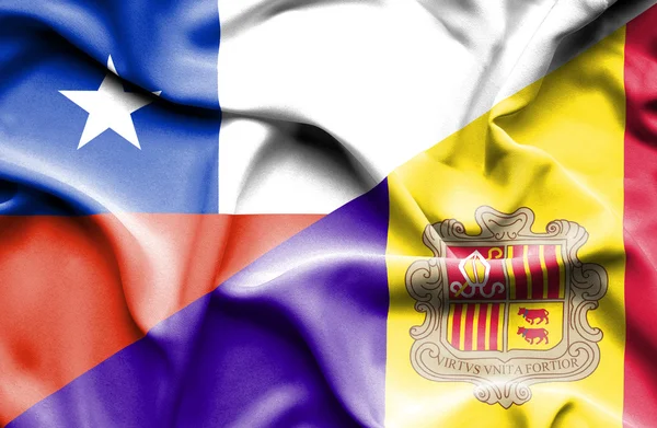 Waving flag of Andorra and Chile — Stock Photo, Image