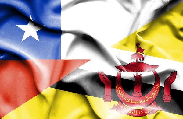 Vlající vlajka Bruneje a Chile — Stock fotografie